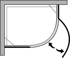 QBCC : Semicircular con puerta batiente para plato de ducha de 38 cm de radio.
