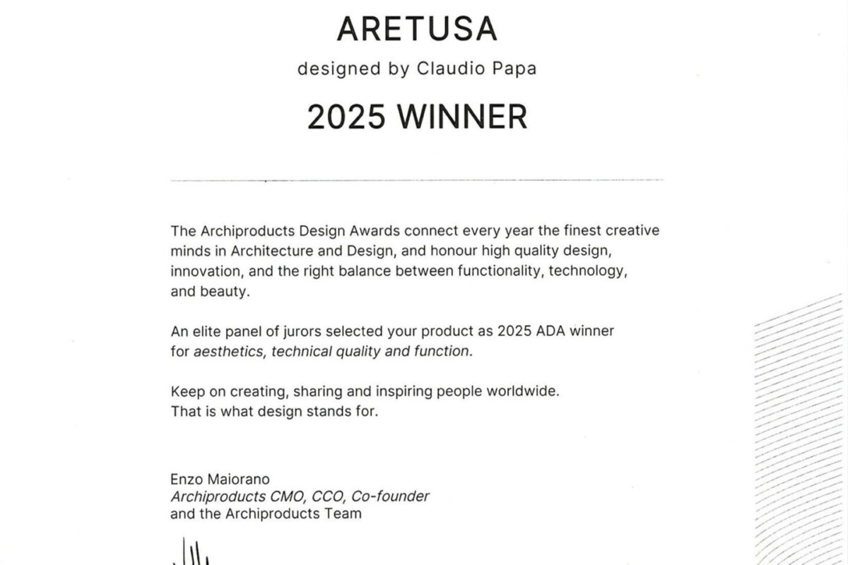 Aretusa ha sido seleccionada en los Archiproducts Design Awards 2025 - Disenia